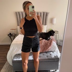 Black high waisted denim shorts